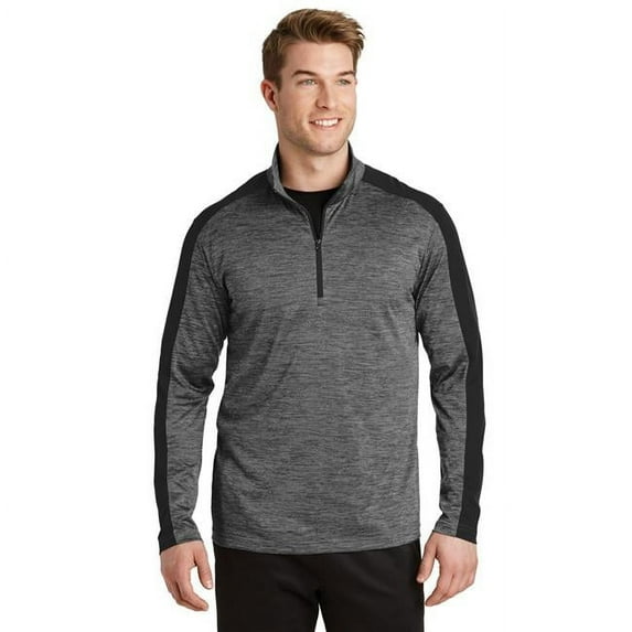 Sport Tek Adult Male Men Electric Heather Pullover Grey-Blk E/Blk Large