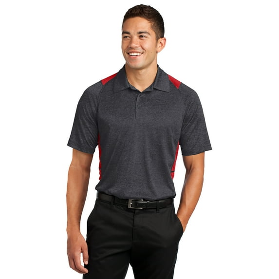 Sport Tek Adult Male Men Heather Colorblock Polo Grph He/Tr Red X-Large