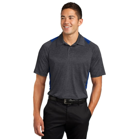 Sport Tek Adult Male Men Heather Colorblock Polo Grph He/Tr Roy Large