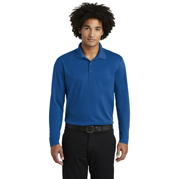 Sport Tek Adult Male Men Heather Long Sleeves Polo True Royal Medium