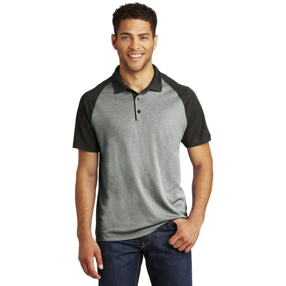 Sport Tek Adult Male Men Heather Short Sleeves Polo Grey Hthr/Blk 2X-Large