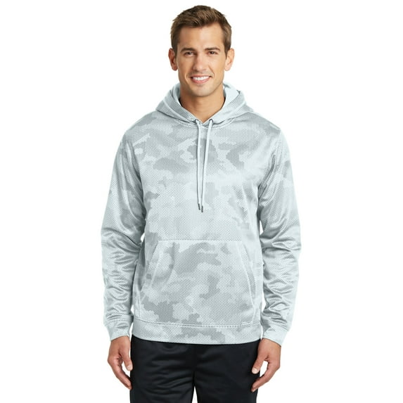 Sport Tek Adult Male Men Hooded CamoHex Long Sleeves Pullover White Medium
