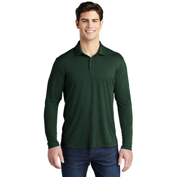 Sport Tek Adult Male Men Plain Long Sleeves Polo Forest Green X-Small