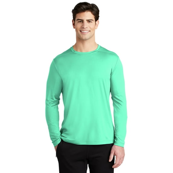 Sport Tek Adult Male Men Plain Long Sleeves T-Shirt Bright Seafoam Medium
