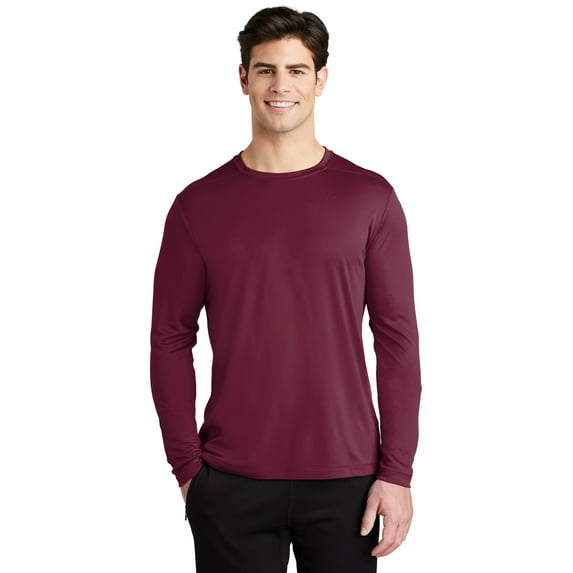 Sport Tek Adult Male Men Plain Long Sleeves T-Shirt Cardinal Medium
