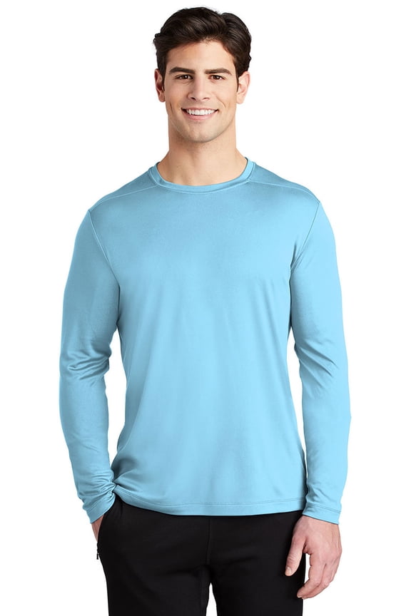Sport Tek Adult Male Men Plain Long Sleeves T-Shirt Light Blue Small