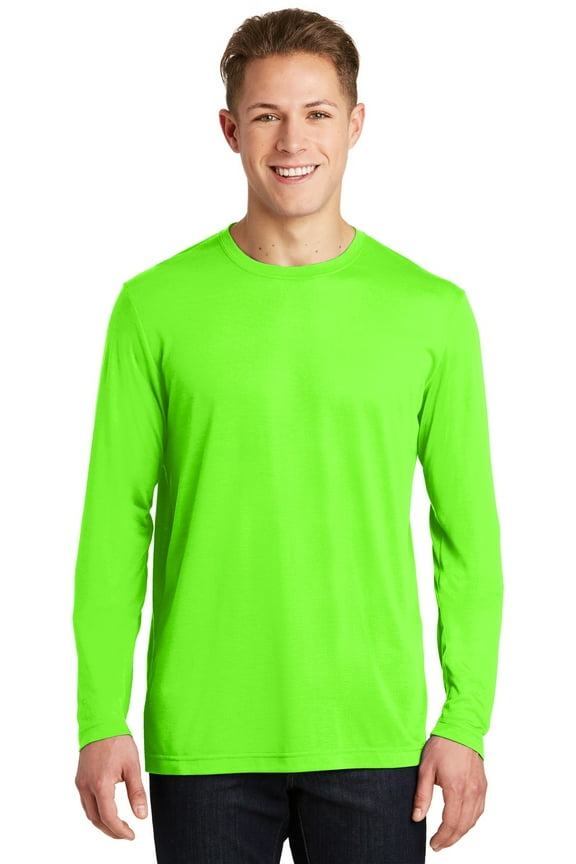 Sport Tek Adult Male Men Plain Long Sleeves T-Shirt Neon Green 4X-Large