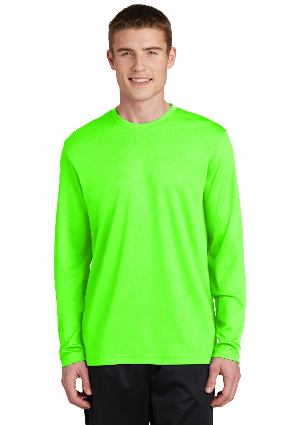 Sport Tek Adult Male Men Plain Long Sleeves T-Shirt Neon Green 4X-Large ...