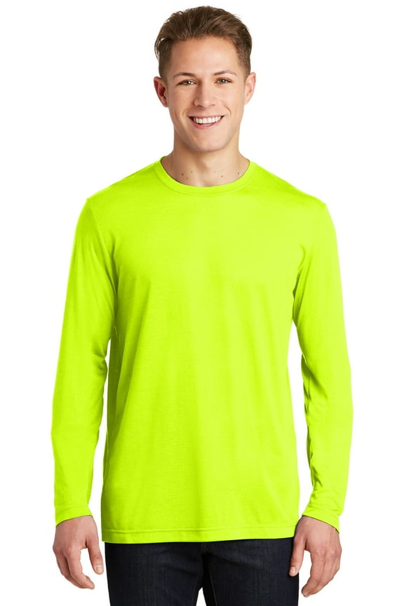 Sport Tek Adult Male Men Plain Long Sleeves T-Shirt Neon Yellow 2X-Large