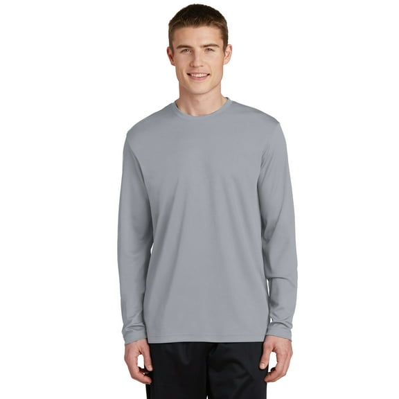 Sport Tek Adult Male Men Plain Long Sleeves T-Shirt Silver 2X-Large