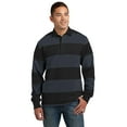 thumbnail image 1 of Sport Tek Adult Male Men Stripe Long Sleeves Rugby Polo Black/Graph Gy X-Small, 1 of 6