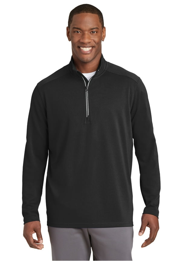 Sport Tek Adult Male Men Textured Long Sleeves Pullover Black 4X-Large