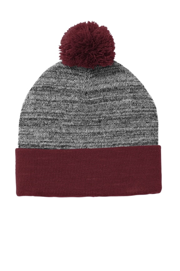 Sport Tek Adult Unisex Regular Heather Beanie Maroon/Grey He One Size Fits All