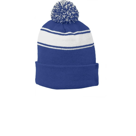 Sport Tek Adult Unisex Regular Stripe Beanie True Royal/Wht One Size Fits All