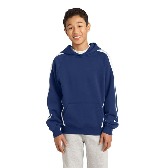 Sport-Tek Boy's Sleeve Stripe Front Pouch Pocket Pullover Hooded Sweatshirt - YST265