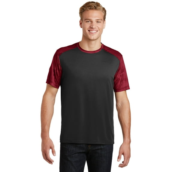 Sport-Tek CamoHex Colorblock Tee-4XL (Black/ Deep Red)