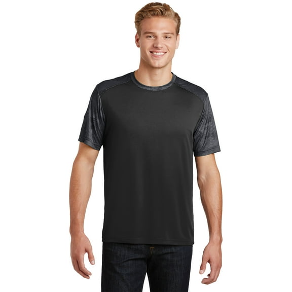 Sport-Tek CamoHex Colorblock Tee-M (Black/ Iron Grey)