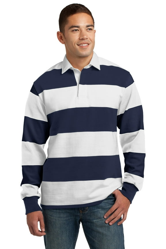 Classic Long Sleeve Rugby Polo-2XL (True Navy/ White)