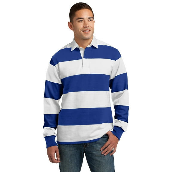 Sport-Tek Classic Long Sleeve Rugby Polo-XS (True Royal/ White)