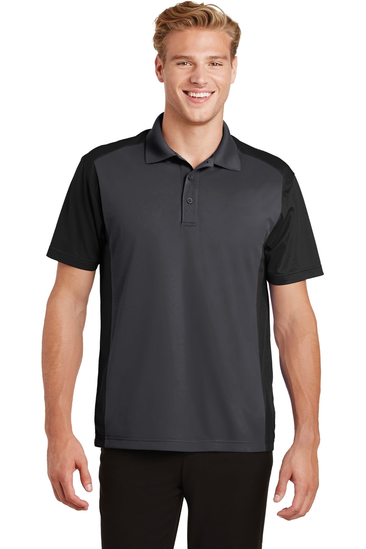 Sport-Tek Colorblock Micropique Sport Wick Polo-2XL (Iron Grey/ Black ...