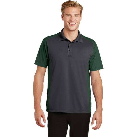 Sport-Tek Colorblock Micropique Sport Wick Polo-L (Iron Grey/ Forest Green)