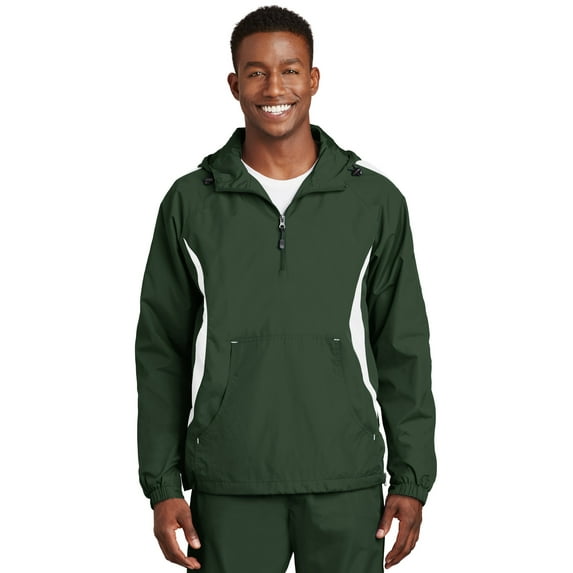 Sport-Tek Colorblock Raglan Anorak-S (Forest Green/White)