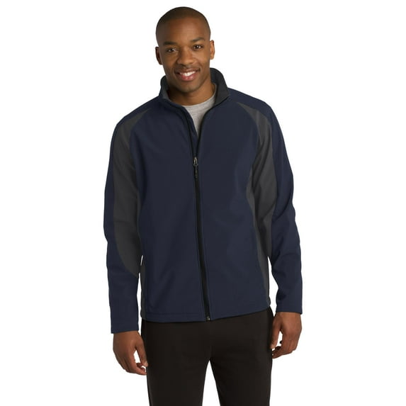 Sport-Tek ST970 Colorblock Soft Shell Jacket, True Navy/ Iron Grey, L