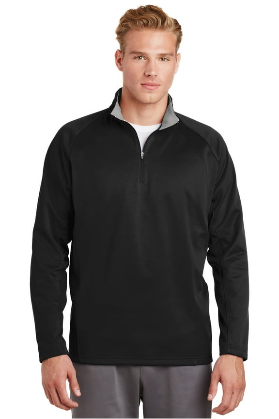 F243 Mens Sport Wick Fleece 1 by 4 Zip Pullover, Black & Silver - Extra Small