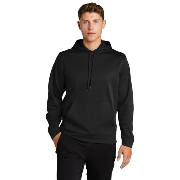 Sport-Tek F244 Mens Sport-Wick Fleece Hooded Pullover, Black - 2XL