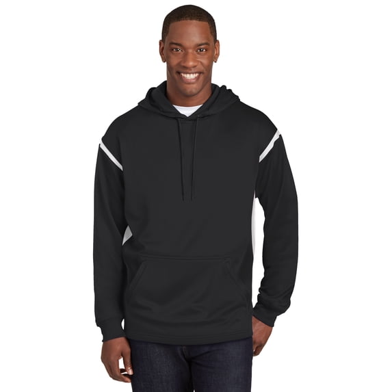 Sport-Tek F246 Tech Fleece Colorblock Hooded Sweatshirt, Black/White, XS