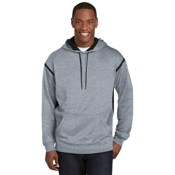 Sport-Tek F246 Tech Fleece Colorblock Hooded Sweatshirt, Grey Heather/Black, 2XL