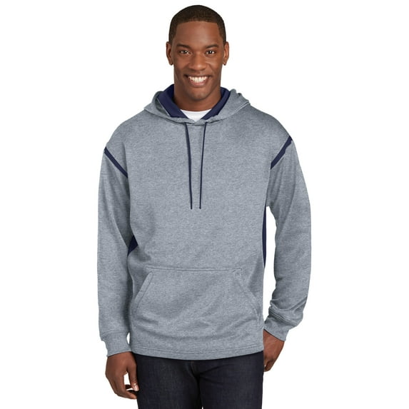 Sport-Tek F246 Tech Fleece Colorblock Hooded Sweatshirt, Grey Heather/True Navy, 2XL