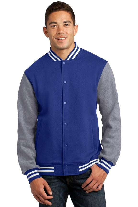 Fleece Letterman Jacket-L (True Royal/ Vintage Heather)