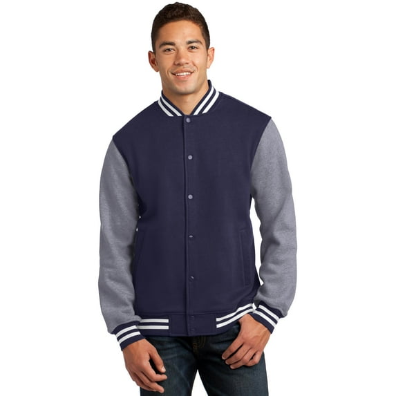 Sport-Tek Fleece Letterman Jacket-S (True Navy/ Vintage Heather)