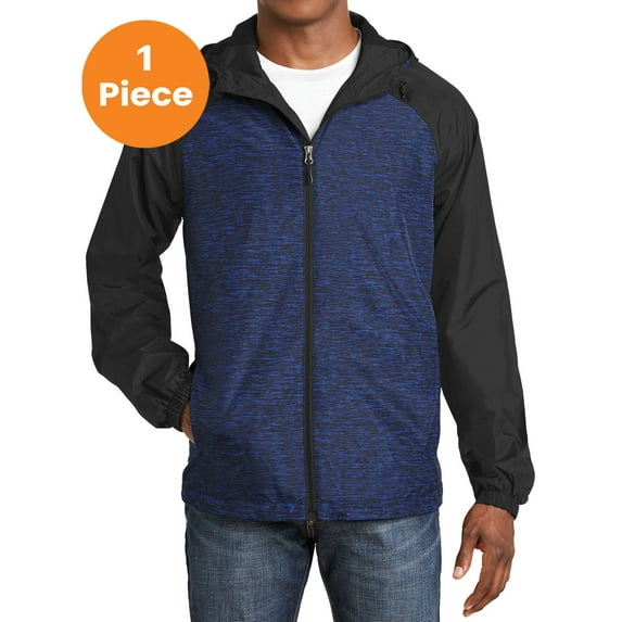 Sport-Tek JST40 Heather Colorblock Raglan Hooded Wind Jacket, True Royal Heather/ Black, 3XL, Big and Tall Coats and Jackets