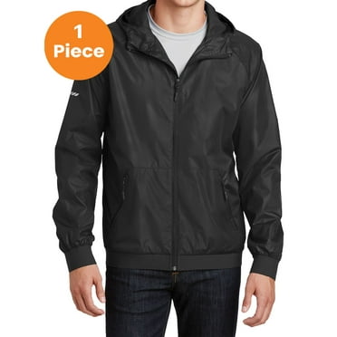 Sport-Tek JST53 Embossed Hooded Wind Jacket, Black/ Black, XS, Mens Coats and Jackets