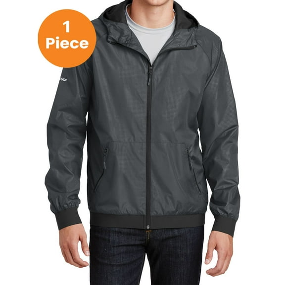 Sport-Tek JST53 Embossed Hooded Wind Jacket, Graphite/ Black, 2XL, Mens Zip up Hoodies and Sweatshirts