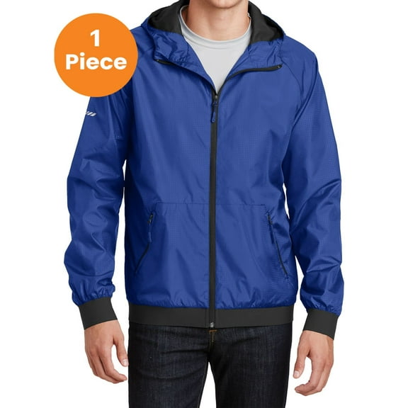 Sport-Tek JST53 Embossed Hooded Wind Jacket, True Royal/ Black, L, Mens Zip up Hoodies and Sweatshirts