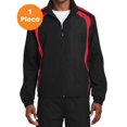 thumbnail image 1 of Sport-Tek JST60 Colorblock Raglan Jacket, Black/True Red, XL, Mens Coats and Jackets, 1 of 1