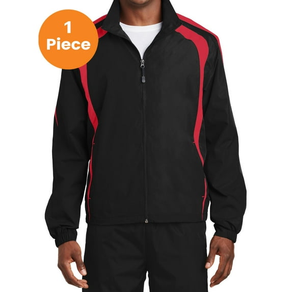 Sport-Tek JST60 Colorblock Raglan Jacket, Black/True Red, XL, Mens Coats and Jackets
