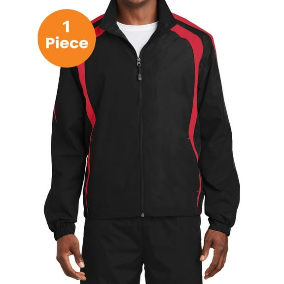 Sport-Tek JST60 Colorblock Raglan Jacket, Black/True Red, XS, Mens Coats and Jackets