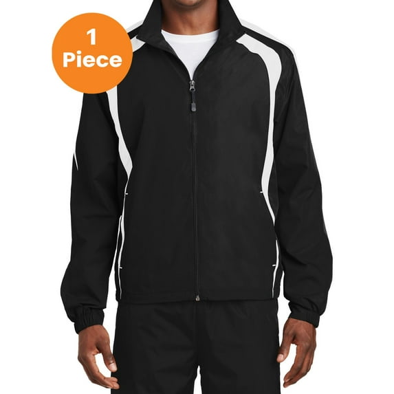 Sport-Tek JST60 Colorblock Raglan Jacket, Black/White, S, Mens Coats and Jackets