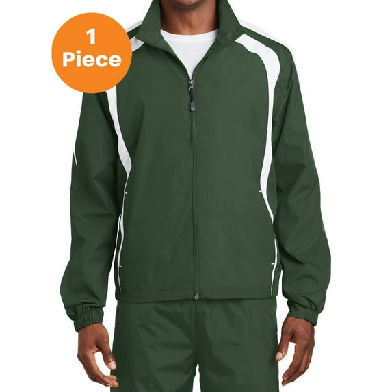 Sport-Tek JST60 Colorblock Raglan Jacket, Forest Green/White, XS, Mens Coats and Jackets