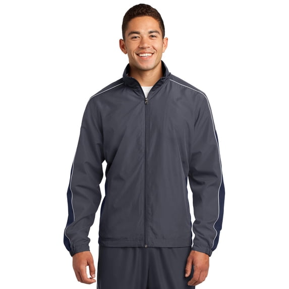 Sport-Tek JST61 Mens Colorblock Wind Jacket - Graphite Grey/ True Navy/ White - S