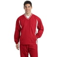 thumbnail image 1 of Sport-Tek JST62 Mens Tipped V Neck Raglan Wind Shirt, True Red & White - Large, 1 of 2