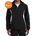 thumbnail image 1 of Sport-Tek JST63 Colorblock Raglan Anorak Jacket , Black/White, M, Mens Hoodies and Sweatshirts, 1 of 1