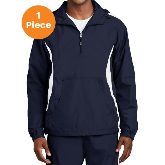 Sport-Tek JST63 Colorblock Raglan Anorak Jacket , True Navy/White, L, Mens Athletic Jackets