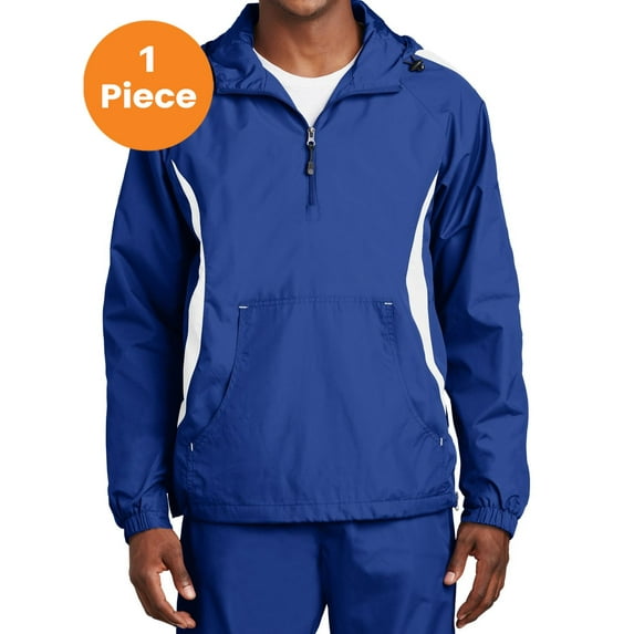 Sport-Tek JST63 Colorblock Raglan Anorak Jacket , True Royal/White, 6XL, Big and Tall Active Jackets and Hoodies