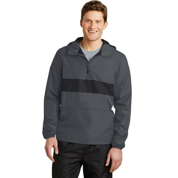 Sport-Tek JST65 Mens Zipped Pocket Anorak Jacket, Graphite Grey & Black - 3XL