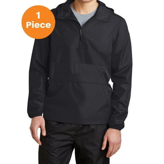 Sport-Tek JST65 Zipped Pocket Anorak, Black/ Black, XS, Mens Coats and Jackets